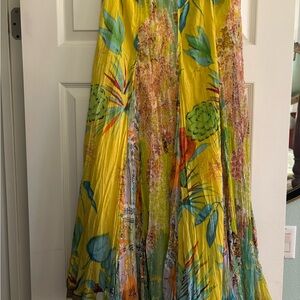 Soft Surroundings Yellow with Floral & iridescent panels Maxi Skirt.